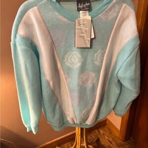 Vintage 80s Pastel Blue and White fleece Sweater